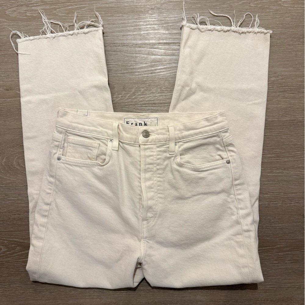 Frank & Eileen Monaghan Ivory High Rise Straight Crop Raw Hem Jeans 30 - Picture 9 of 15
